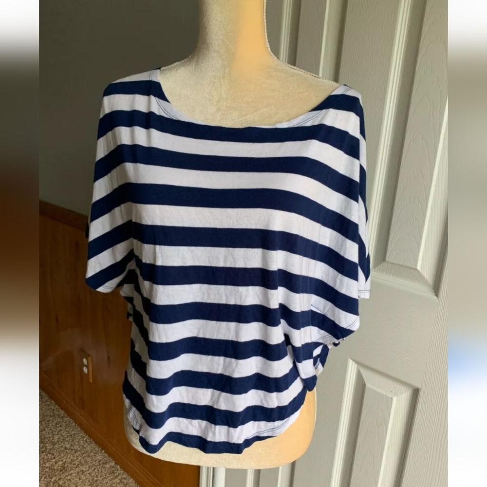 Victoria Secret white blue stripes Bat Wing Sleeve T-Shirt Size L